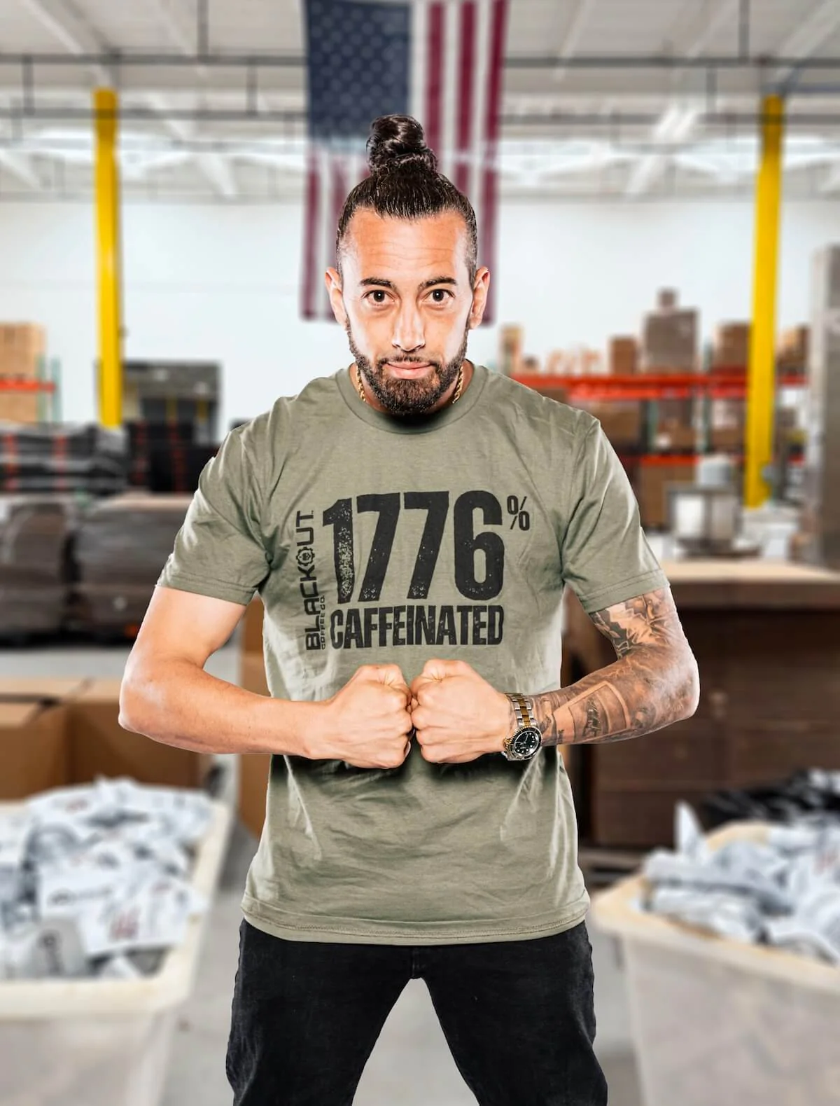 1776% Caffeinated Mili Green T-Shirt - Image 4